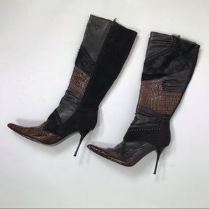 Aldo mid calf leather faux snake brown boot 8